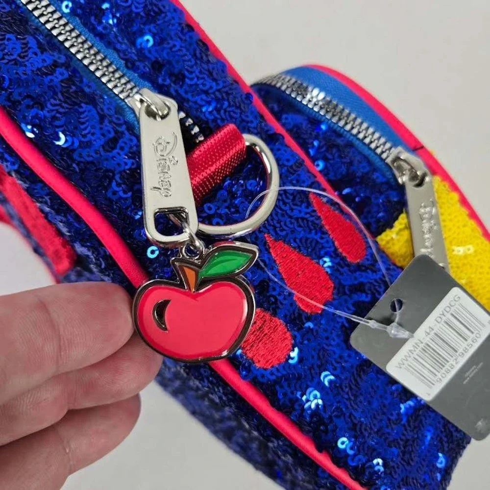 Disney Snow White Sequin Mini Backpack Bag‎ Blue Yellow Red Apple Charm NWT BD